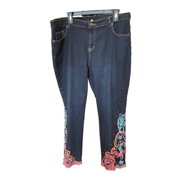 Dg2 Beaded Designed Leg Blue Jeans Ramie Cotton Blend High Rise Sz 18WP - Picture 1 of 11
